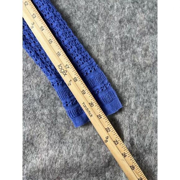 Talbots Sweater Women's Small Blue 100% Cotton Crochet Long Sleeve V-Neck Slit - Picture 7 of 10